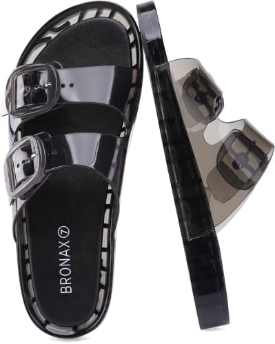Double-Buckle Jelly Sandal — Black